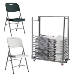 Chaise pliante polypro M2 et chariot de transport sur roulettes