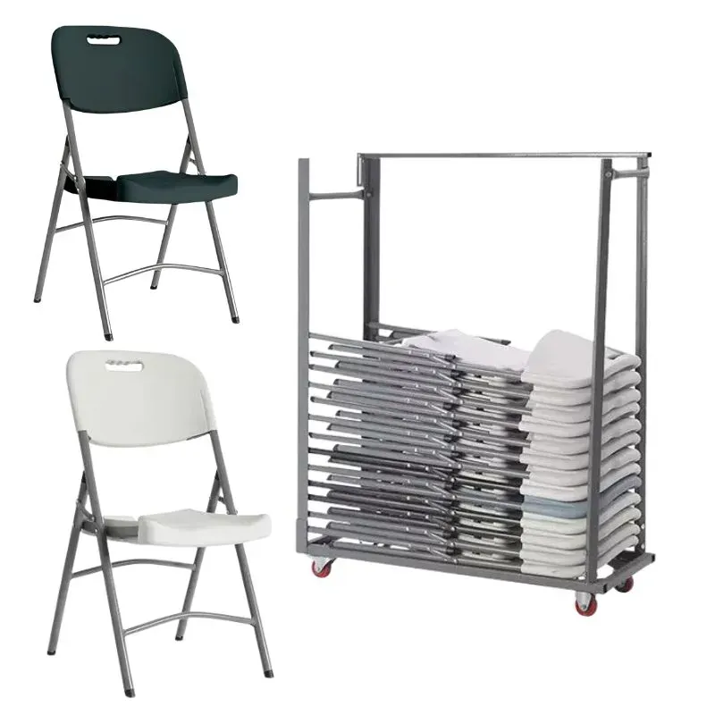 Chaise pliante polypro M2 et chariot de transport sur roulettes
