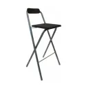 Tabouret pliant haut en acier et vinyle noir Tabouret pliant haut en acier et vinyle noir
