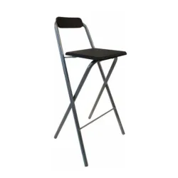Tabouret pliant haut en acier et vinyle noir