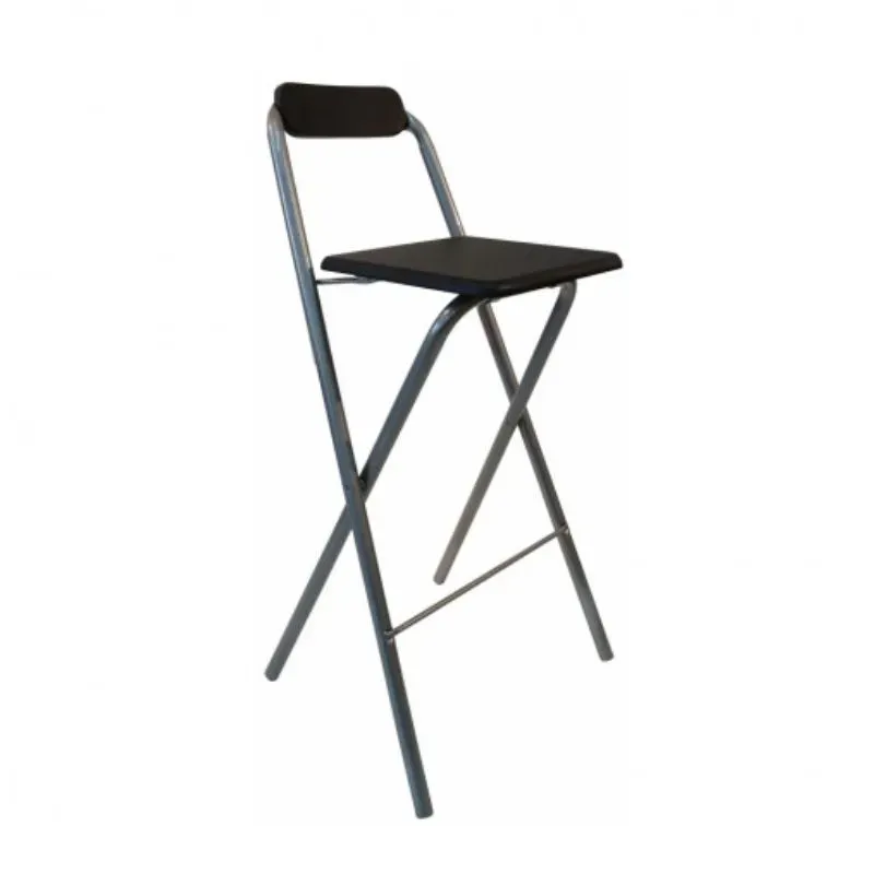 Tabouret pliant haut en acier et vinyle noir Tabouret pliant haut en acier et vinyle noir