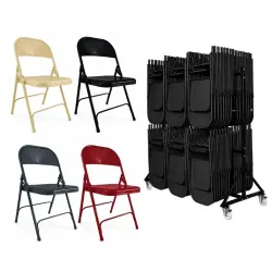 Lot de 60 chaises pliantes en métal et chariot