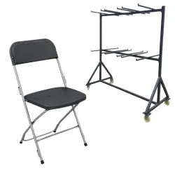 Lot de 50 ou de 100 chaises pliantes en polypro M2 et chariot sur roulettes