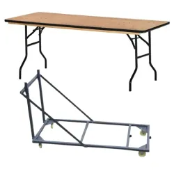 Lot de tables pliantes plateau en bois et chariot sur roulettes