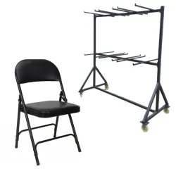 lot de 60 chaises banquet pliantes en vinyle et chariot de transport