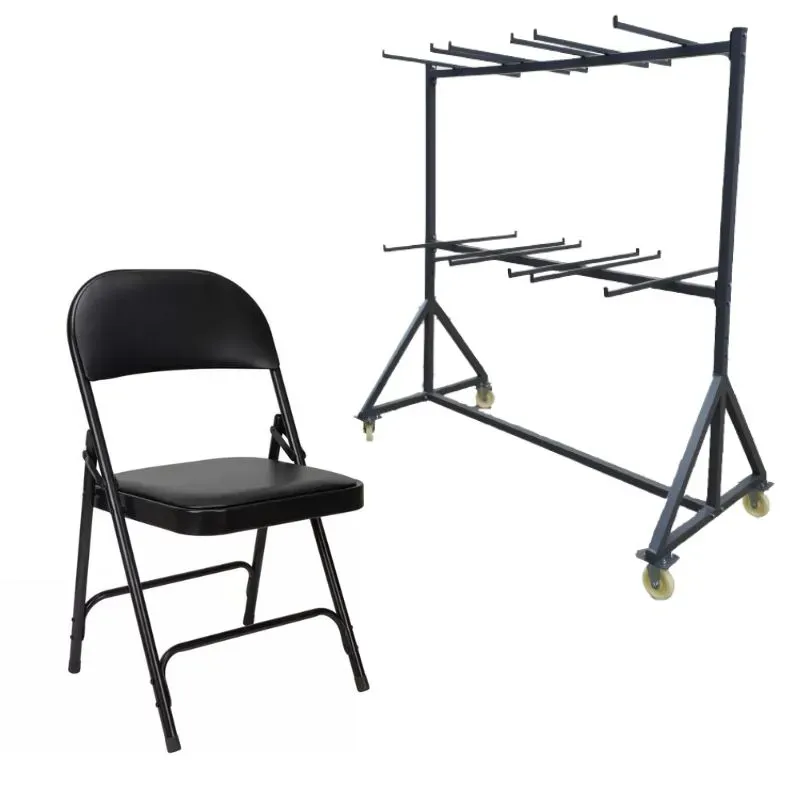 lot de 60 chaises banquet pliantes en vinyle et chariot de transport