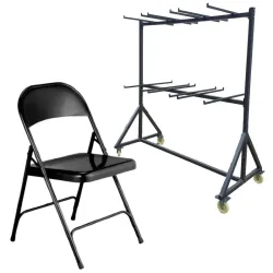 60 chaises pliantes en métal + 1 chariot de transport