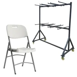 Lot de 52 Polychaise blanches + 1 chariot de transport