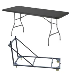 Lot : 1 chariot de transport + 10 tables polypro grises 183 cm Grey Edition®