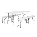 Ensemble de 10 tables 183 cm + 20 banc pliants en polypro blanc