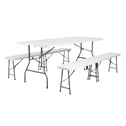 Ensemble de 10 tables 183 cm + 20 banc pliants en polypro blanc