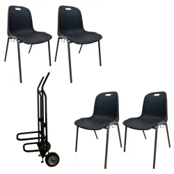 Lot de 80 chaises coque empilables Grey Edition® + 1 diable porte chaise Pratic'diable