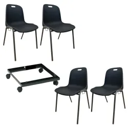 Lot : 4 chariots pour chaises empilables + 60 chaises coque empilables Emma Grey Edition®