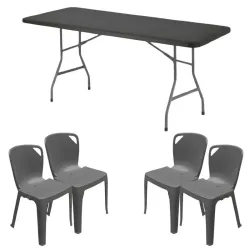 Lot de 10 tables rectangles pliantes grises + 60 chaises monobloc Elena