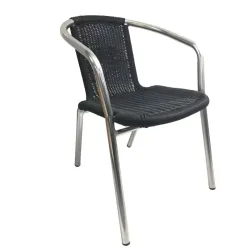 Fauteuil de terrasse en aluminium et tressage noir Fauteuil de terrasse en aluminium et tressage noir