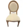 Chaise de banquet en bois cérusé dossier en forme de médaillon