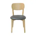 Chaise de restaurant en bois de hêtre verni naturel et assise vinyle