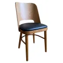 Chaise restaurant bois finition miel assise vinyle noir