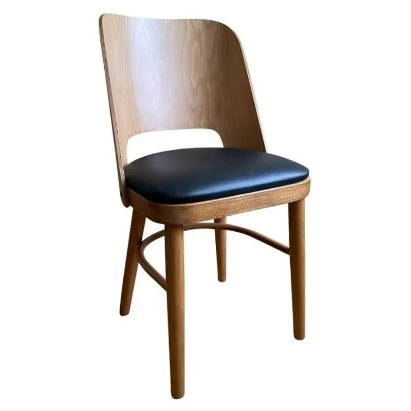 Chaise restaurant bois finition miel assise vinyle noir Chaise restaurant bois finition miel assise vinyle noir