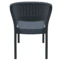 Chaise de terrasse empilable en polypro gris foncé aspect tressé vue dos