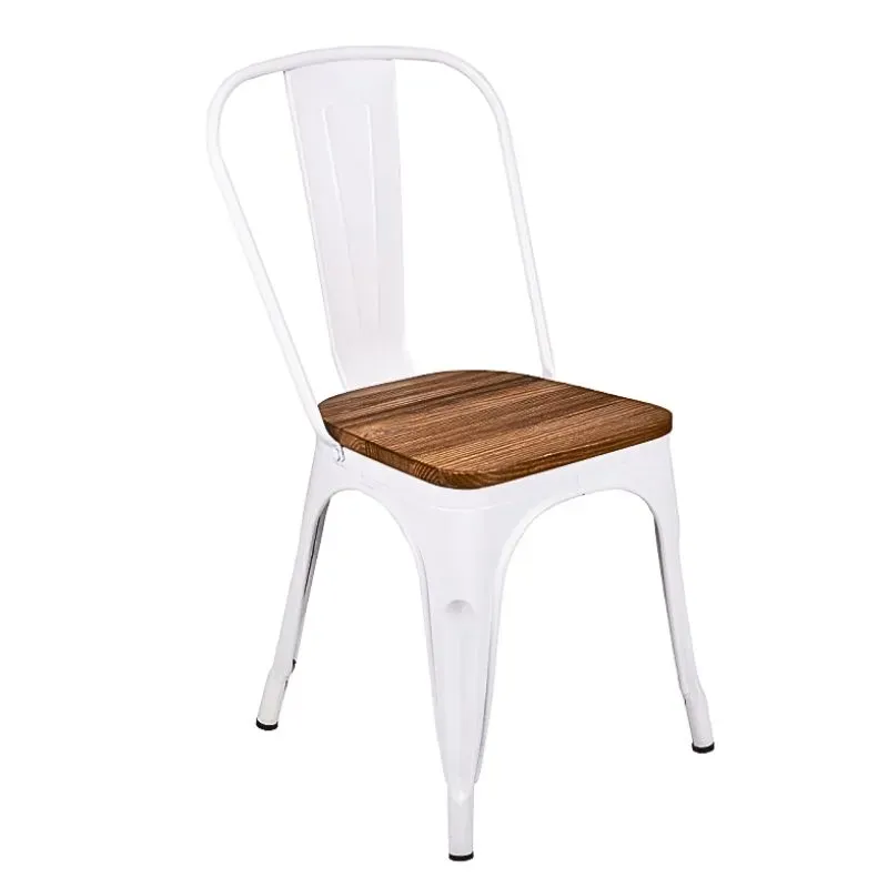 Chaise professionnelle structure métallique blanche et assise bois