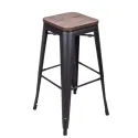 Tabouret de bar professionnel avec structure métallique noir et assise bois chocolat
