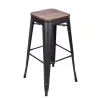 Tabouret de bar professionnel avec structure métallique noir et assise bois chocolat