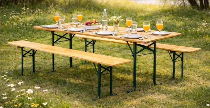 ensemble brasserie table et bancs pliants